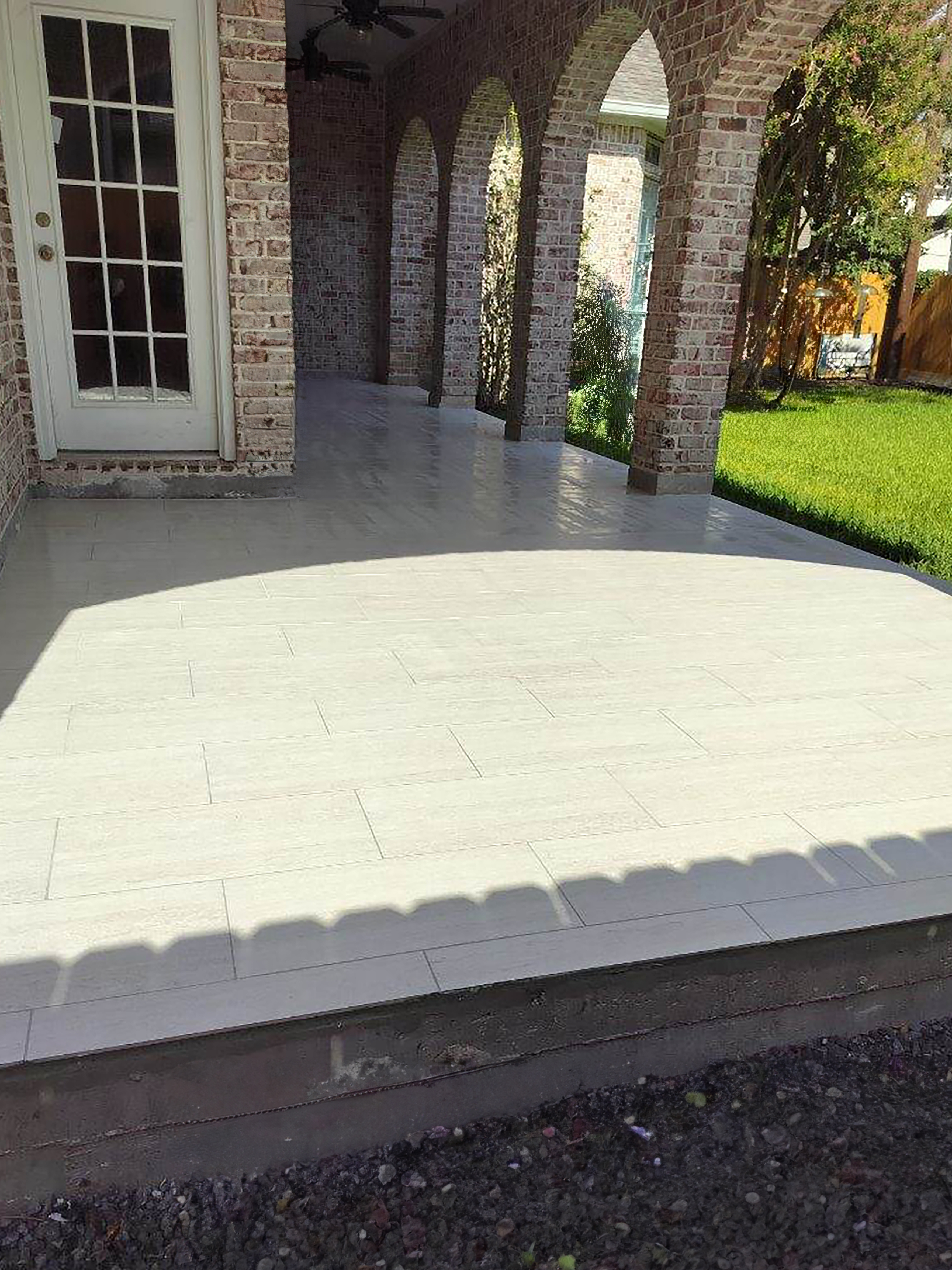 outdoor tile patio installation, wfa's customer hardwood floors, houston texas